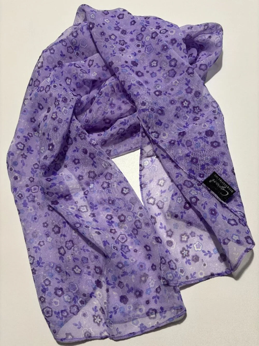 Cejon Lavender Purple Floral Silk Chiffon Scarf